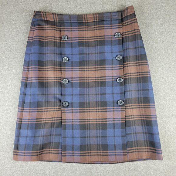 346 Brooks Bothers Size 10 Brown Blue Tartan Plaid Skirt 1034 - Picture 2 of 7